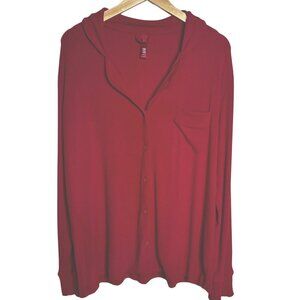 SKIMS Soft Lounge Ribbed Button Front Top M Brick Modal Stretch Loungewear Shirt